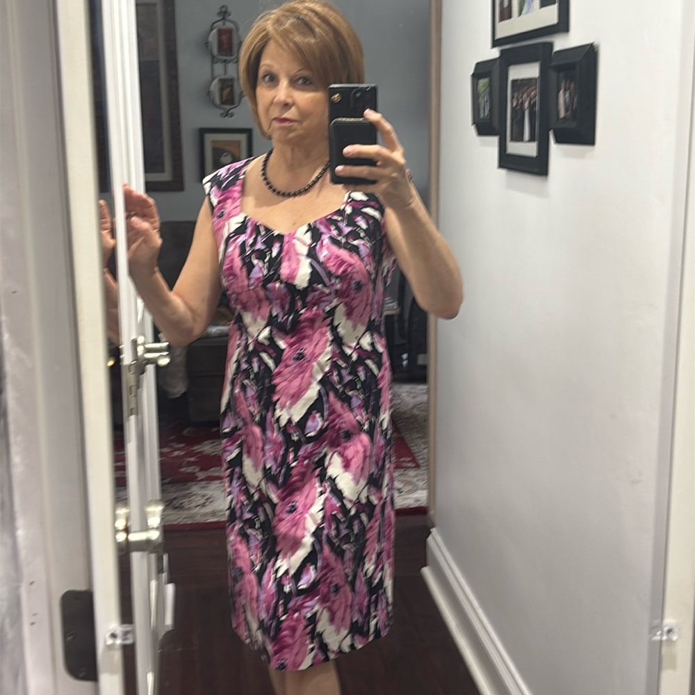Talbots Pink and Black Floral Midi Dress
